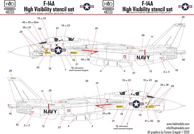 Had Models 1/48  F-14A high Visibility stencil set decal sheet 48233