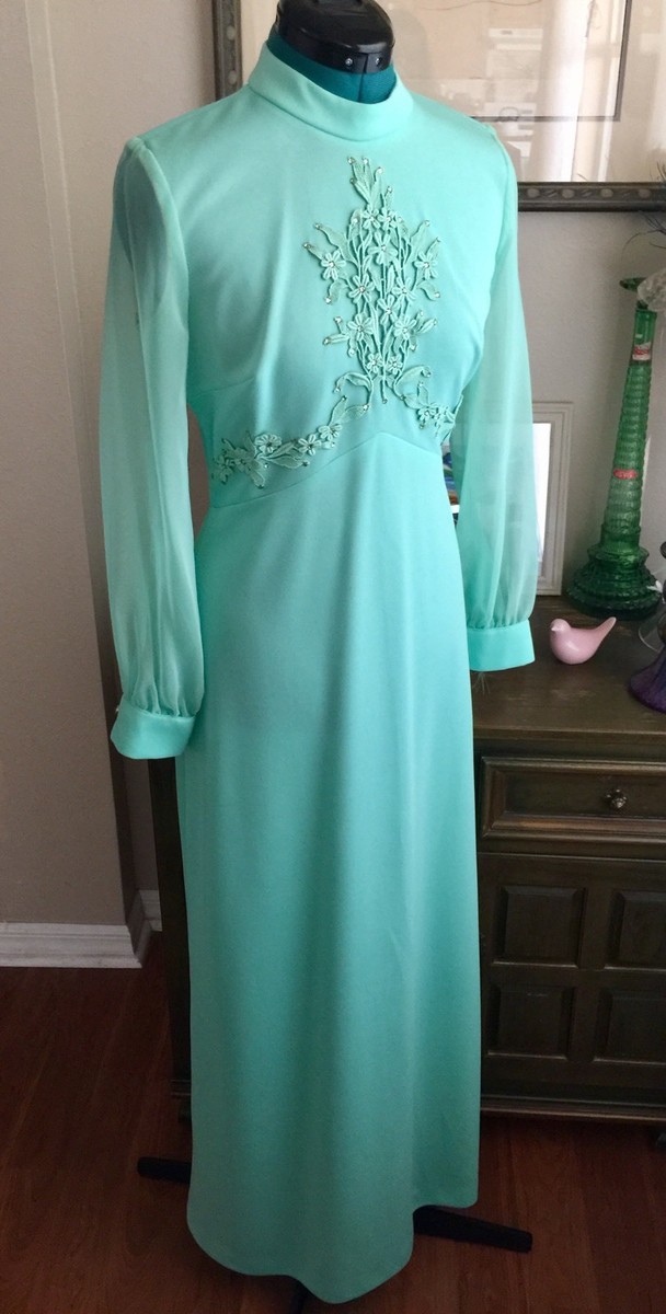 mint green maxi dress long sleeve Mint Green Two-Piece Cardigan Dress Diamond-Embellished Cover-Up & Maxi Dress (MOA151) Mint Green / XL
