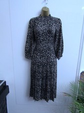 PRIMARK LADIES DRESS SIZE 4 BLACK BEIGE SPOTTY PLEATED 3/4 SLEEVES NEW WOMENS