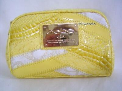 New BEBE Chevron YELLOW White Patchwork Cosmetic Clutch Neu Gelb Kosmetiktasche
