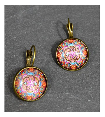 Boucles D'oreilles Ethniques Brisure Verre Mandala Vintage - Neuf Avec étiquettes - Style Boho Fleurs