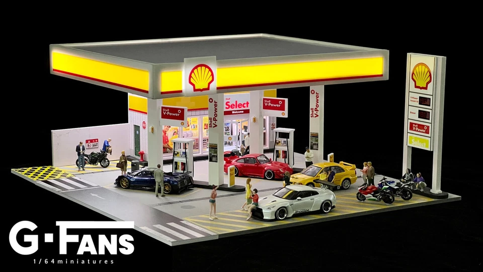 Diorama 1:64 Auto Tankstelle Modell LED Licht Auto Garage Szene Display Modell - Bild 3 von 4