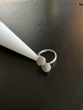 Vintage Mexico Signed Beaded Bypass Sterling Silver Ball Ring Size 6.5