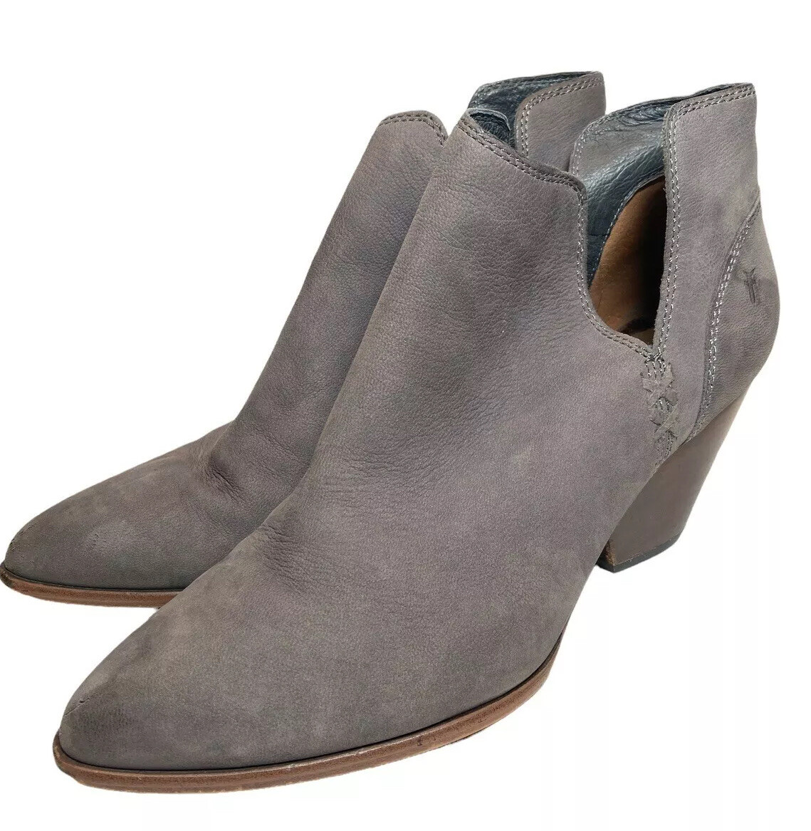 Frye Gray Leather Ankle Boots Booties Heeled 9 Ladies | eBay display picture 3