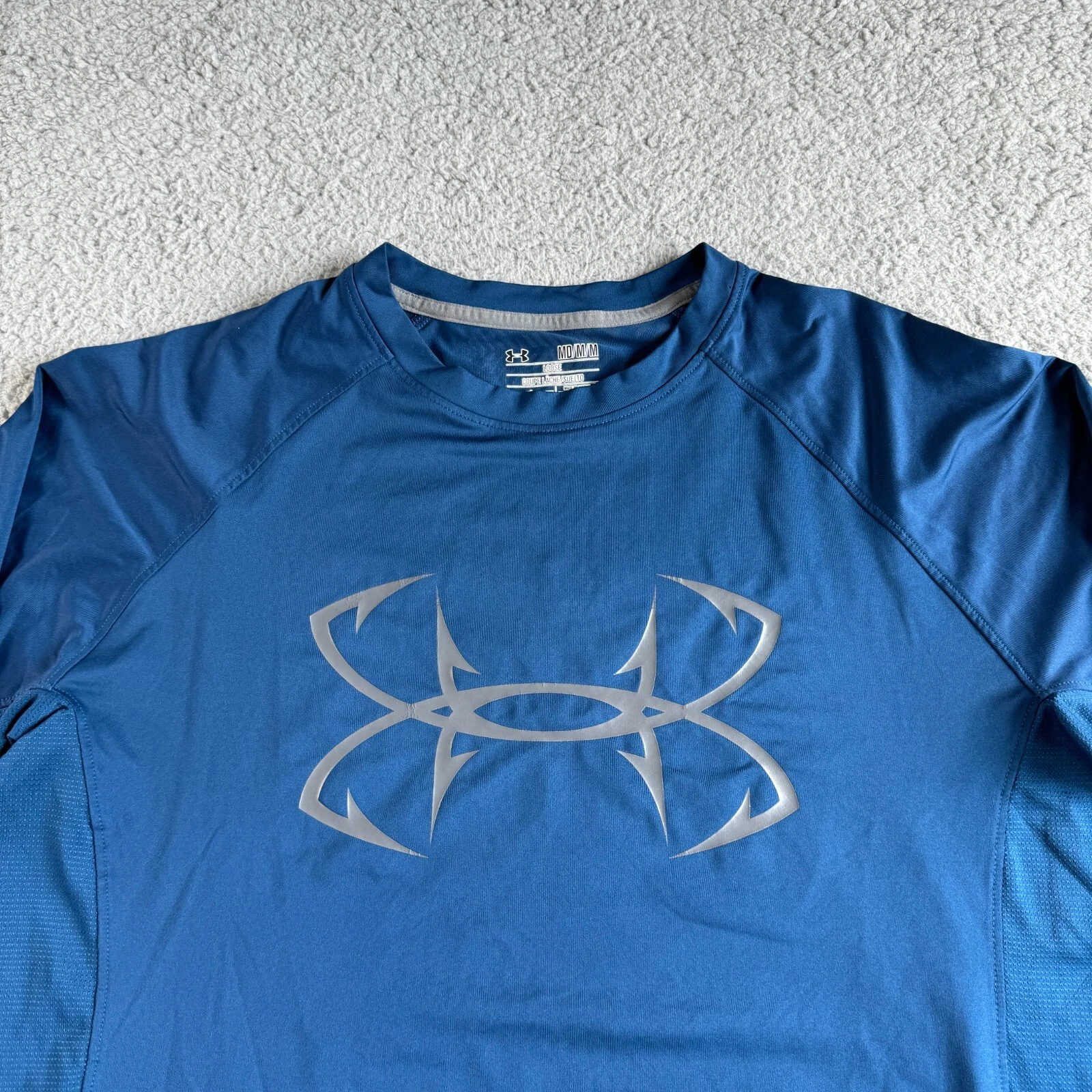 Under Armour Shirt Mens Medium Blue Athletic Top Loose Heat Gear Long Sleeve Gym