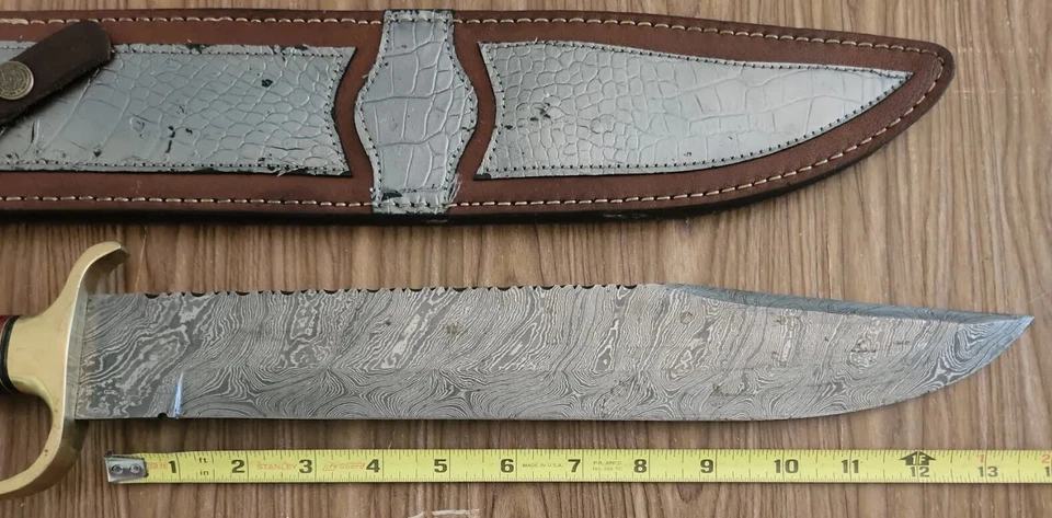 Vintage Antique Hunting Custom Stag Bowie Damascus Knife  - Image 2 of 4