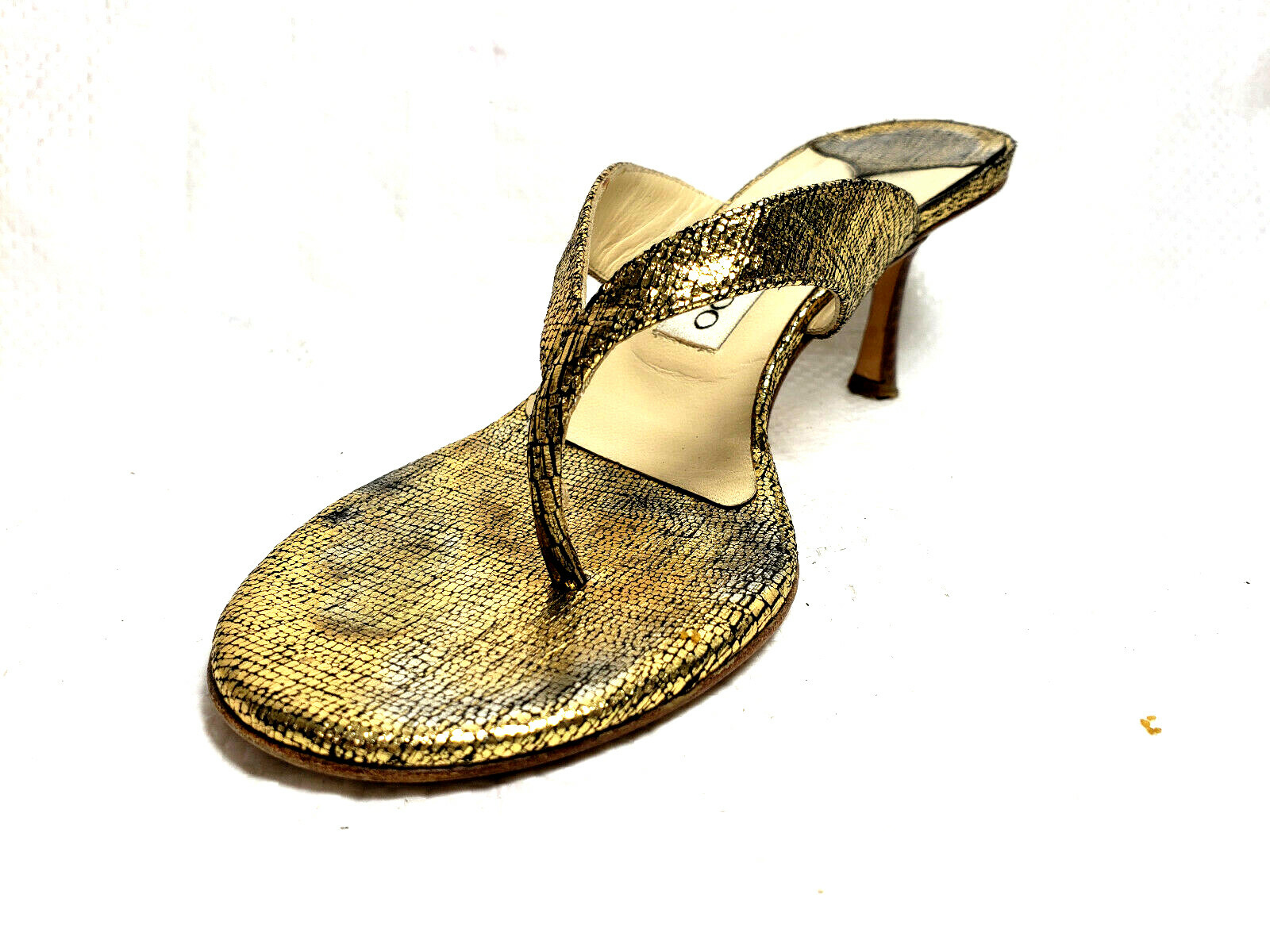 PANTOFOLA D’ORO Jimmy Choo Wmn Slides Sandalo 6M EU 36 oro luccicante scarpe in pelle scamosciata tacchi medi