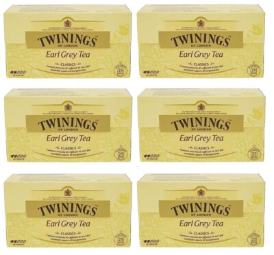 6x Twinings Earl Grey Tea,Schwarzer Tee mit Bergamotte-Aroma,25 Filtern