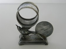 Victorian c1880 Derby Silver Plate #346 Napkin Holder Bird with Ring on Wings