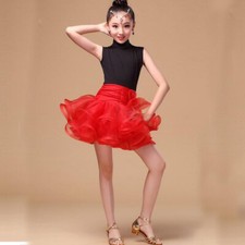 Girl One Piece Latin Dance Dress Sleeveless Ruffle Mini Dress Practice Dancewear