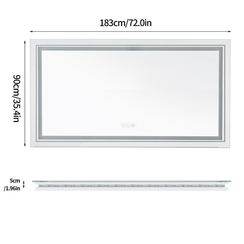 WISFOR Dimming Led Backlit Lighted Wall Mirror W/ Demister Pad, US Plug/Hardwire - Picture 15 of 15