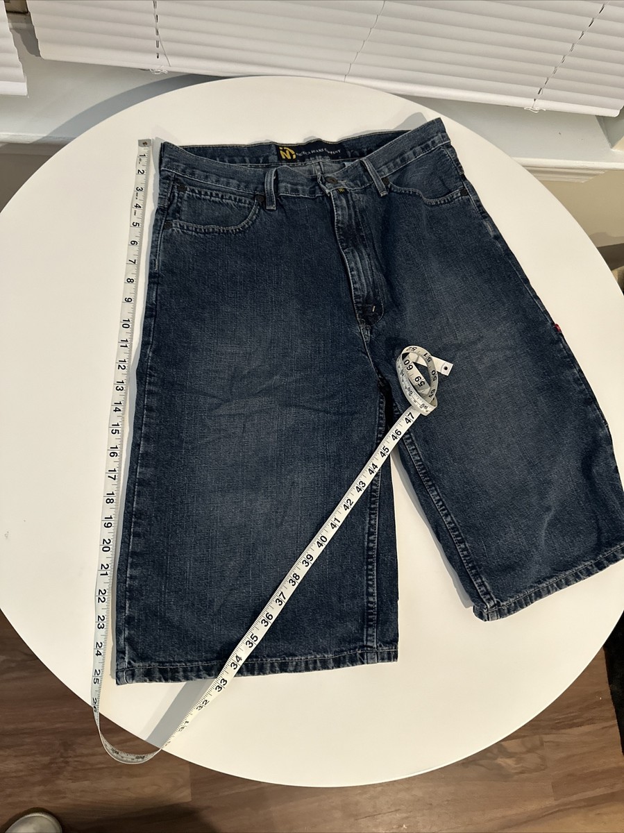 90s NAUTICA MARINE DENIN W36 バギーデニムショーツ 90s PJ MARK 極太 ウォッシュ 刺繍 ワイド デニム バギーパンツ