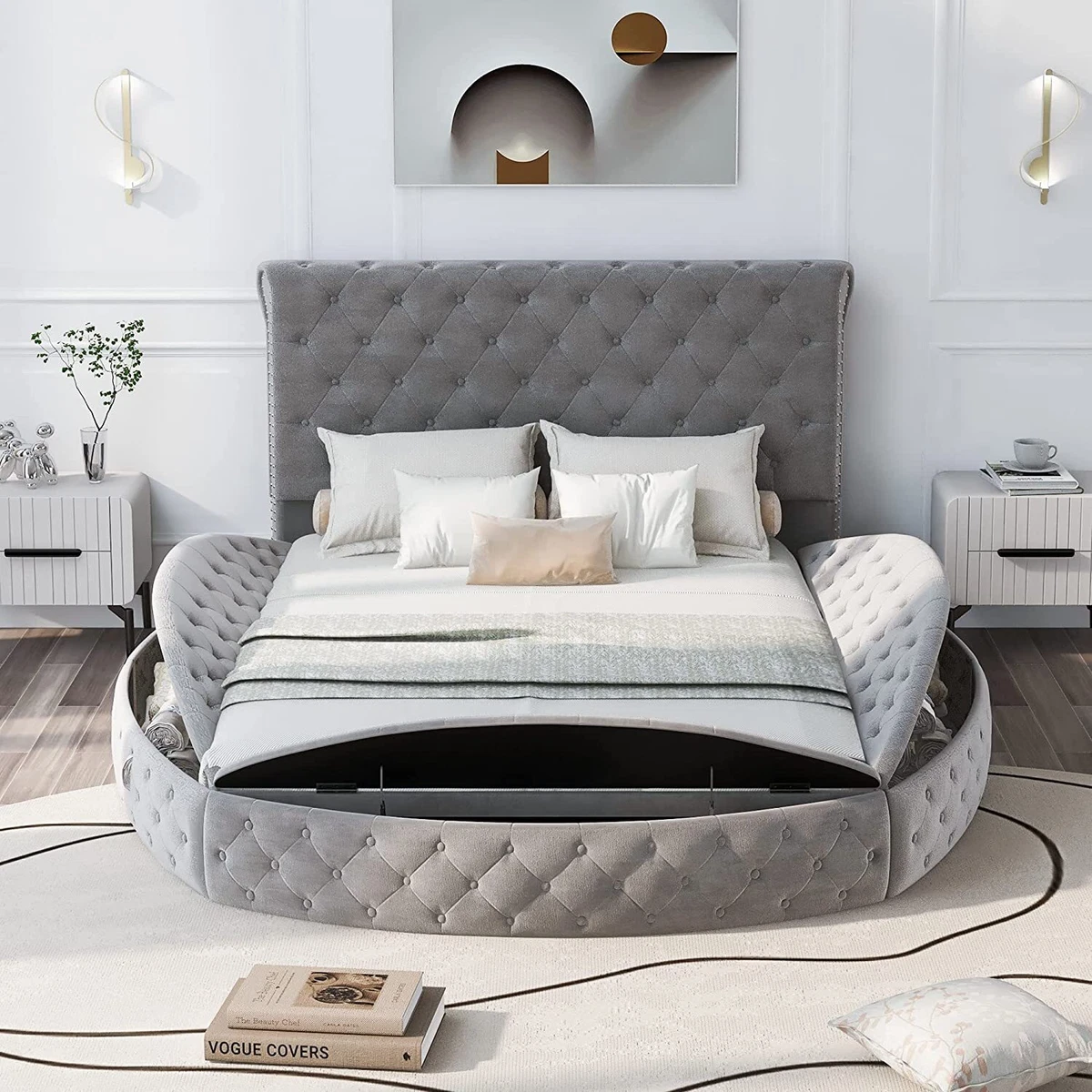 Round tufted bed online