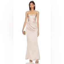 NWT NBD Emelie Nude Champagne Satin Strapless Gown Maxi Dress Size Small