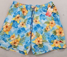 Tommy Bahama Relax trunks swimwear mens L Large pocket light blue orange floral