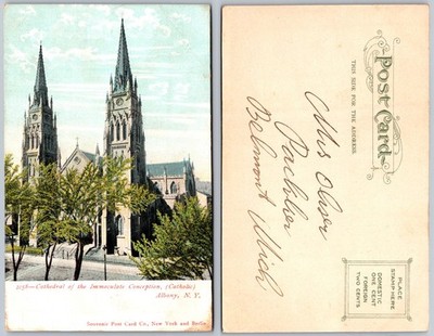 Albany NY Cathedral Immaculate Conception Towers Postcard