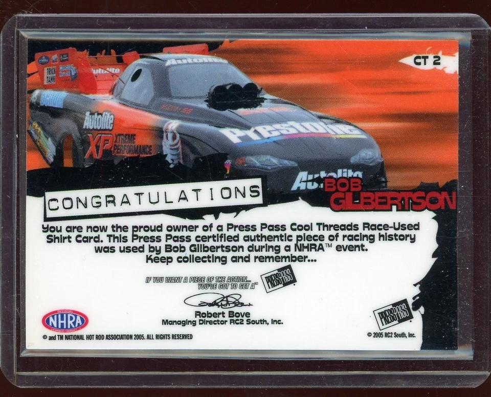 2005 Press Pass NHRA Cool Threads Gold #CT2 Bob Gilbertson 557/750 - Image 2 of 2