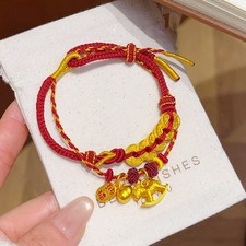 Chinese Style Gold Plated Double Layer Red String Bracelet Zodiac Horse New Year