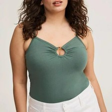 Torrid Cami Tank Top 4X Green O-Ring Scoop Neck Foxy Fitted & Grey Cami