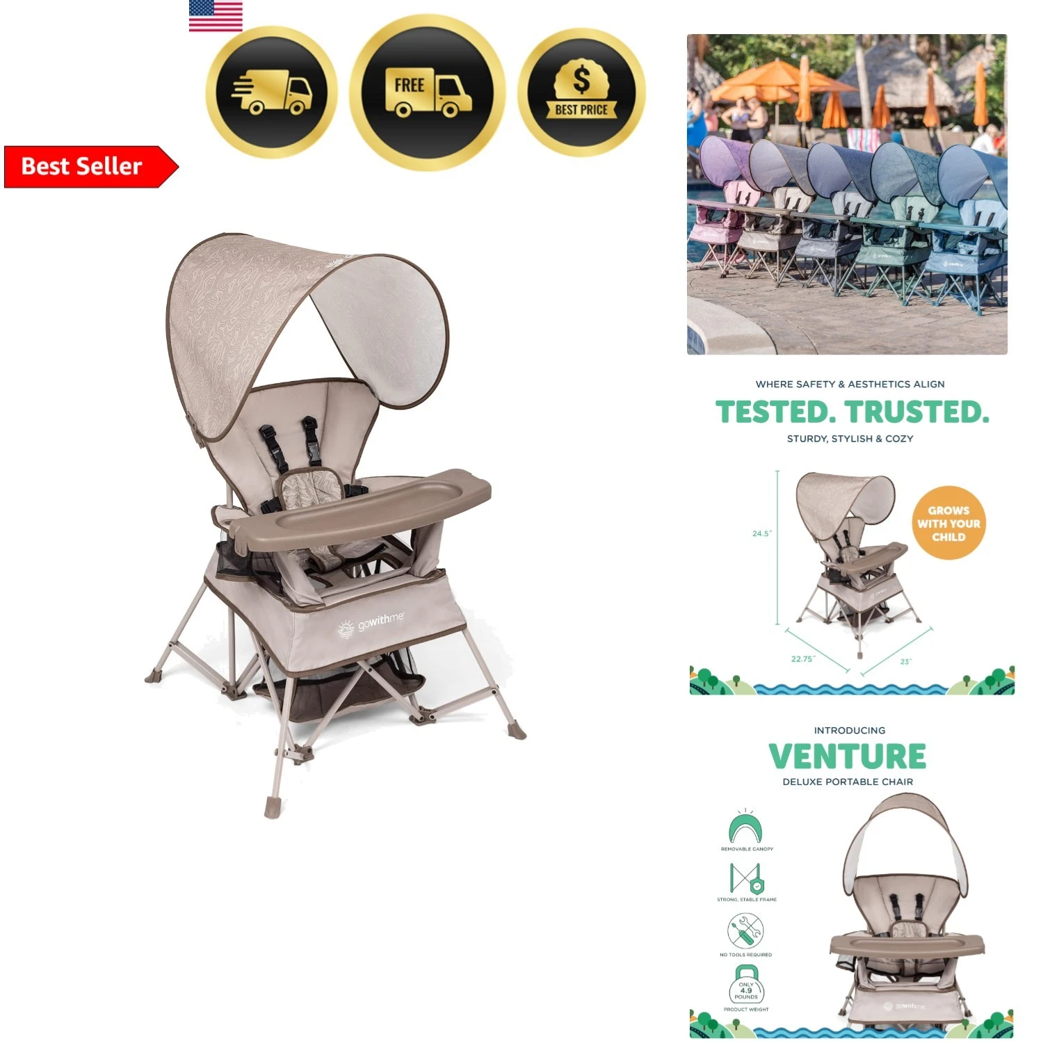 Toddler Portable Chair Sun Canopy Indoor Outdoor Kids Camping Foldable Seat