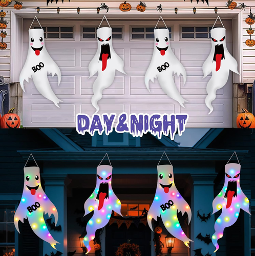 Halloween Hanging Ghost Decorations 2 Pack 47in Light Up LED Outdoor Indoor - Picture 6 of 15