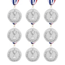 9 Pcs 2 Inch Silver Award Metals Winner Award Medals 2nd Prize with Neck Ribbons