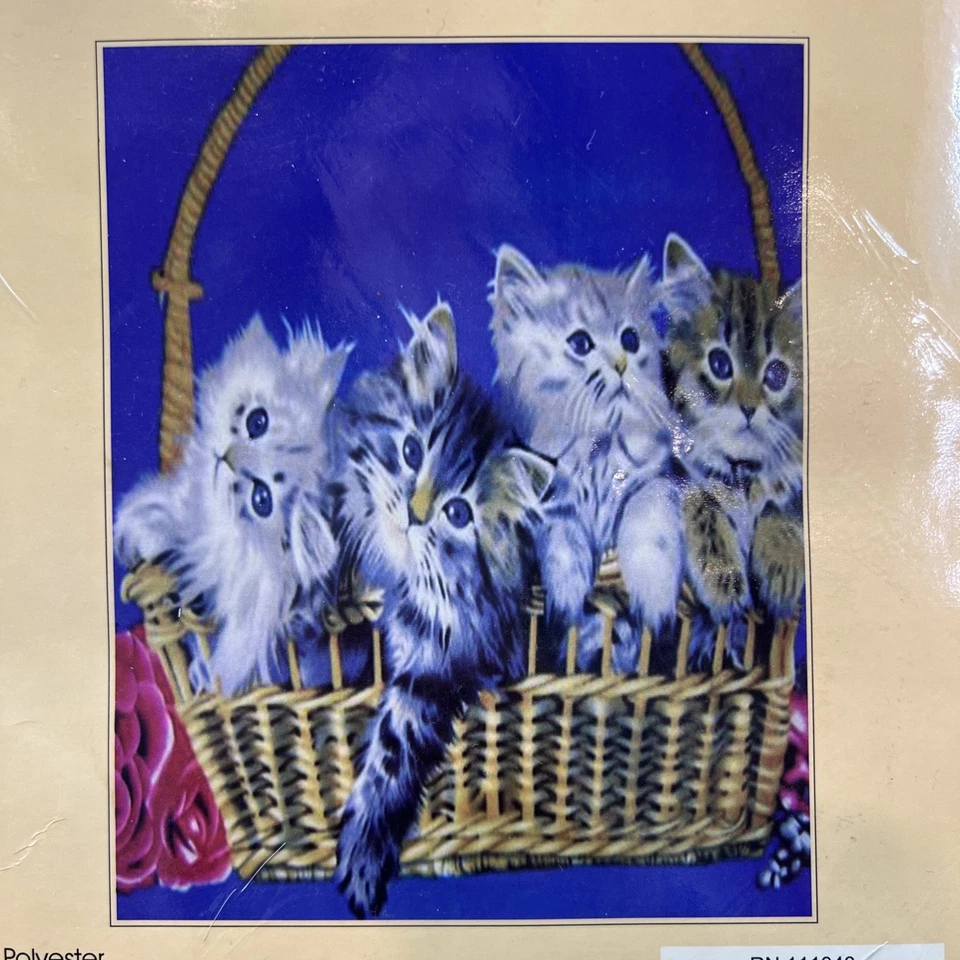 North Point Kitten in Basket Light Polar Fleece Throw Blue 100% Polyester 50x60 - Image 3 of 4