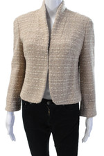 Calvin Klein Womens Beige Wool Blend Mock Neck Blazer Long Sleeve Size M