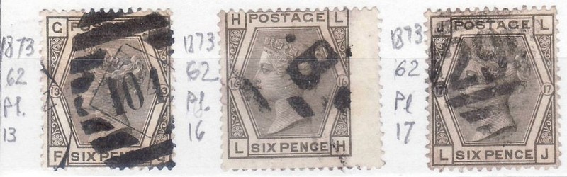 1873 GREAT BRITAIN Queen Victoria 6p Gray, Pl 13, 16, 17, Sc 62, SG 146, VF/Used