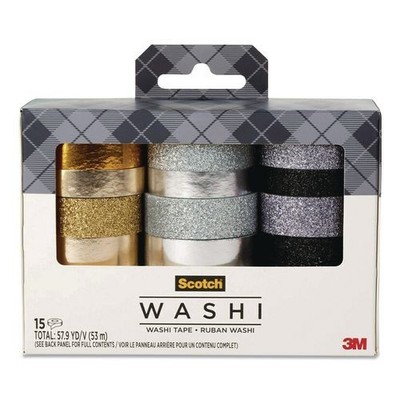 Scotch Washi Glitter Metallic Tape, Assorted Size/Colors/Finishes, 15 Rolls/Pack