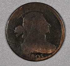 1805-P "Draped Bust" One-Cent Copper Coin, Style 1 Hair, Almost Good