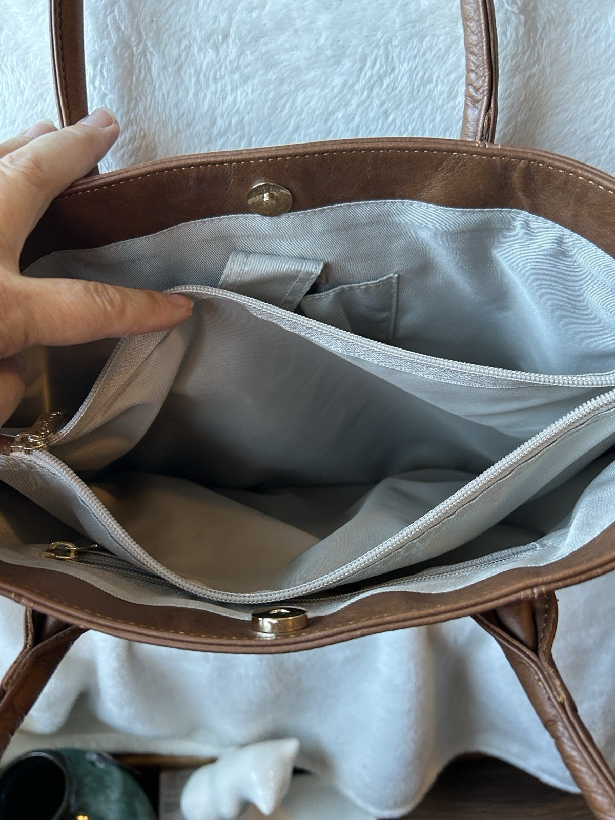 Ameri Leather Brown Tote Bag Shoulder Handbag 15”… - image 5