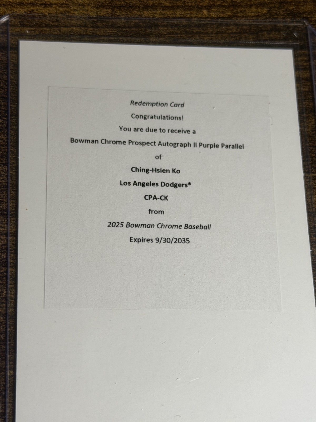 CHING-HSIEN KO 2025 Bowman Chrome #CPA-CK Purple Autographs II /250 Redemption