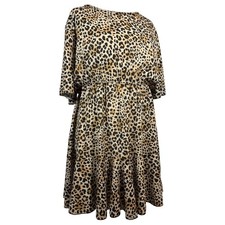 Boohoo Leopard Print Midi Dress UK 26 Beige Black Floaty Smock Plus Size