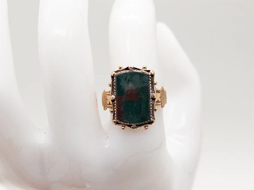 Antique Victorian 1870s $2000 4ct Natural Bloodstone 14k Yellow Gold Band Ring