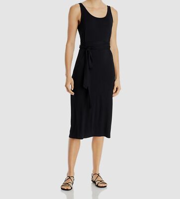 $64 Three Dots Women's Black Waist-Tie Wraped Scoop-Neck Tank Dress Size S
