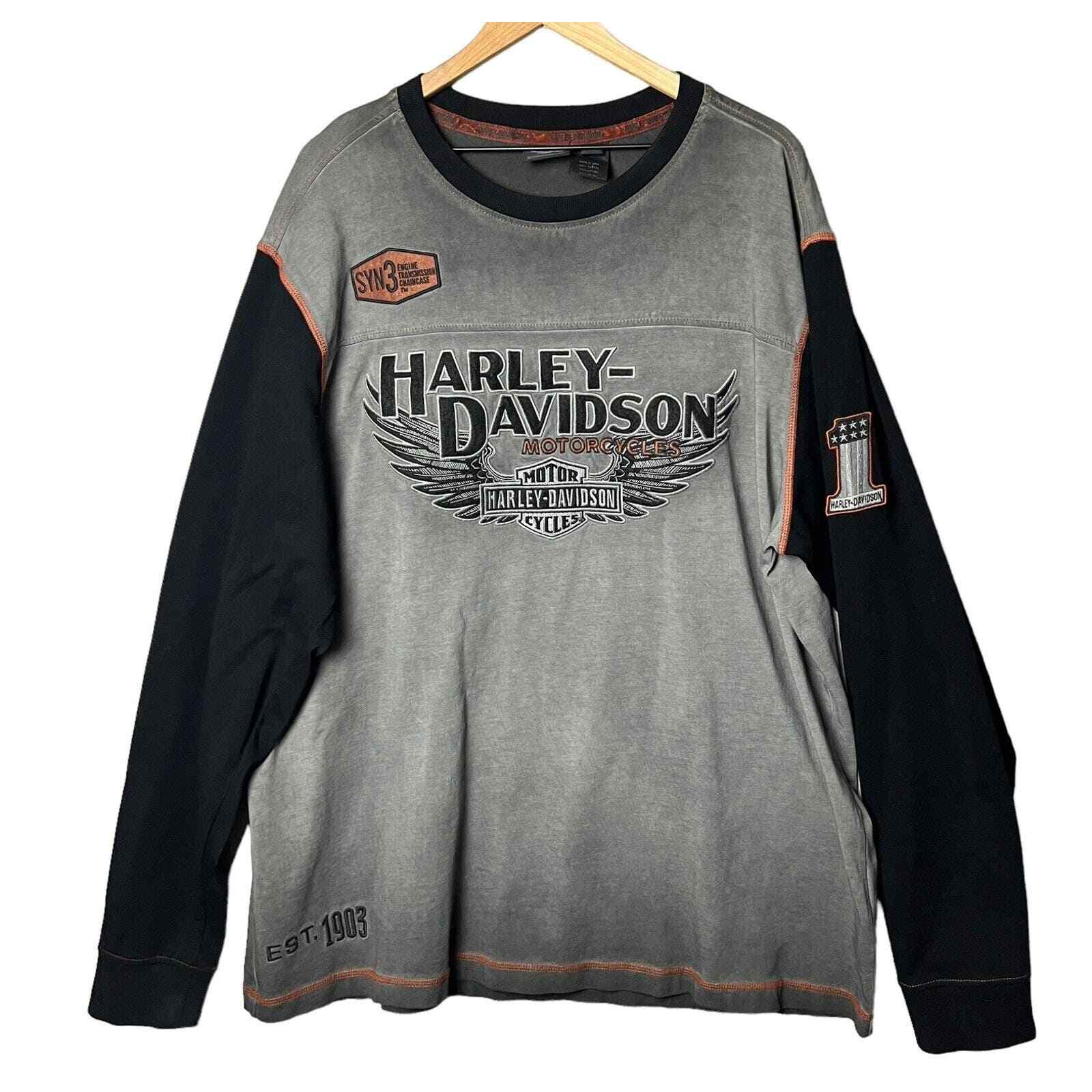 Harley Davidson Iron Block Shirt Long Sleeve Gray Cre… Gem