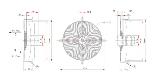Ventilador axial 6 polos 630 mm 1 fase + parrilla succión capro aero flujo 6e630 240v 830 rpm - Imagen 4 de 4