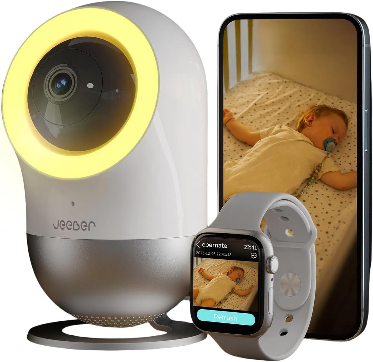 UHD 2.5K Smart Baby Monitor Video E Audio, 360° PTZ Telecamera Bambini Con Monit