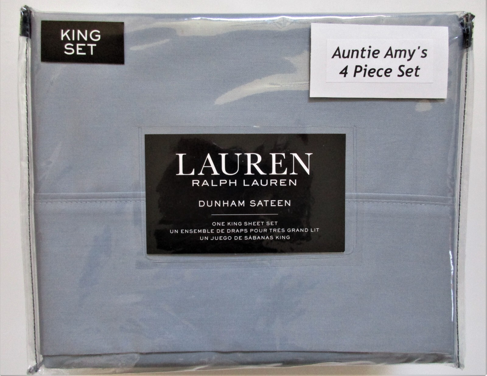 Ralph Lauren KING 4Pc Sheet Set Mist Blue Cotton Dunham Sateen XDP Up