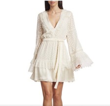 NWT 594 ALEXIS "KATERINA" CREAM LACE FLIRTY ROMANTIC RUFFLE DRESS w TIE L