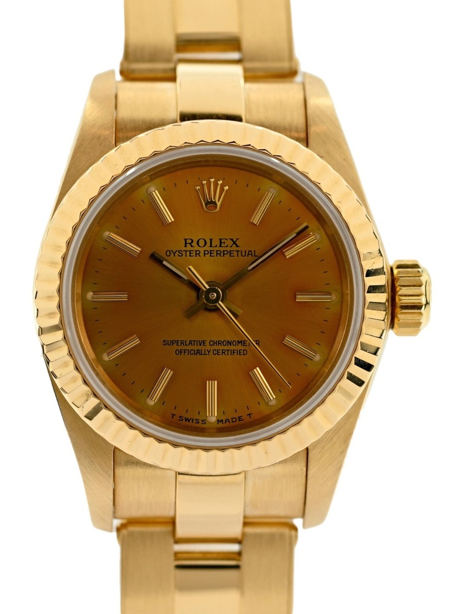 Rolex 24mm Ladies Oyster Perpetual Solid 18k Yellow Gold Tropical