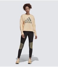 Adidas Women's ID Glam Size S Black Leggings Mesh Panels Black Gold