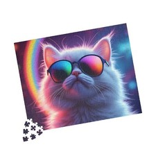500pc Funny Rainbow Hipster Cat Jigsaw Puzzle Cool Kitten Kids Gift Fun Activity