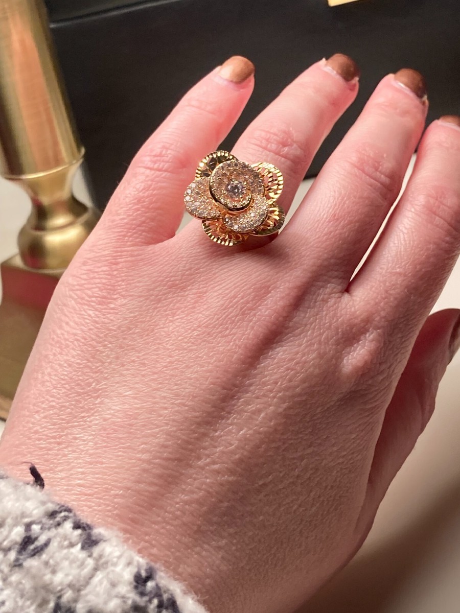 Italian Solid Yellow Gold 14 Carat 14K CZ Flower 3D Filigree Ring