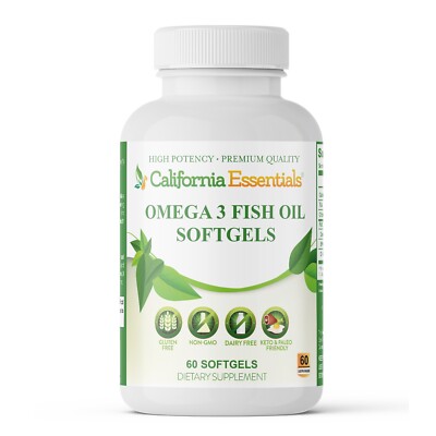California Essentials Omega 3 Fish Oil 60 Softgels   Heart, Brain, Joint Health