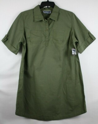 Karen Scott Plus Women's Casual Collared Shirt Dress Size 0X Green