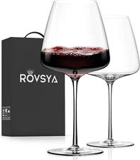 Red Wine Glasses Set of 2, Large Burgundy Glasses 23 OZ, Hand Blown Crystal