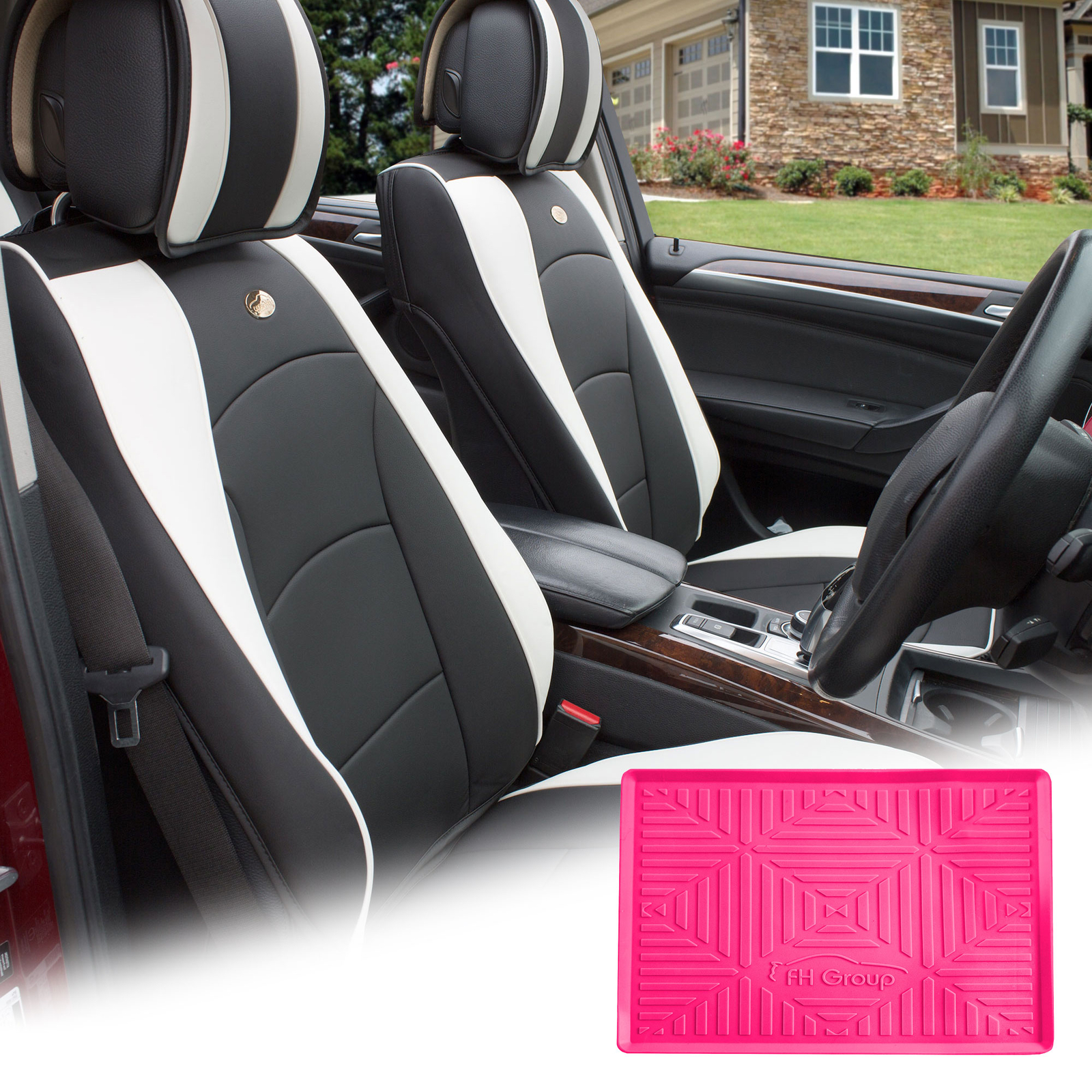 FH Group Universal Fit Leatherette Car Seat Covers for SUV Front Set w/ Dash Mat
