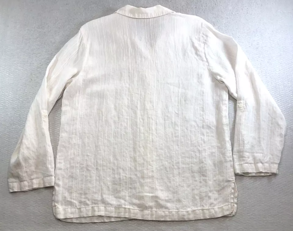 JM Collection Womens Linen Blouse Sz 14 White Strip Texture Button Long Sleeve - Image 4 of 4